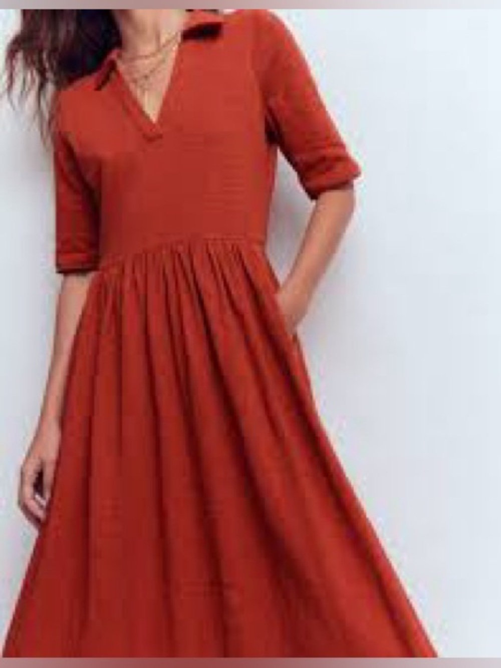 Boden Aria Jersey Dress Women 12R Burnt Orange NWT Collared Midi Slub Cotton